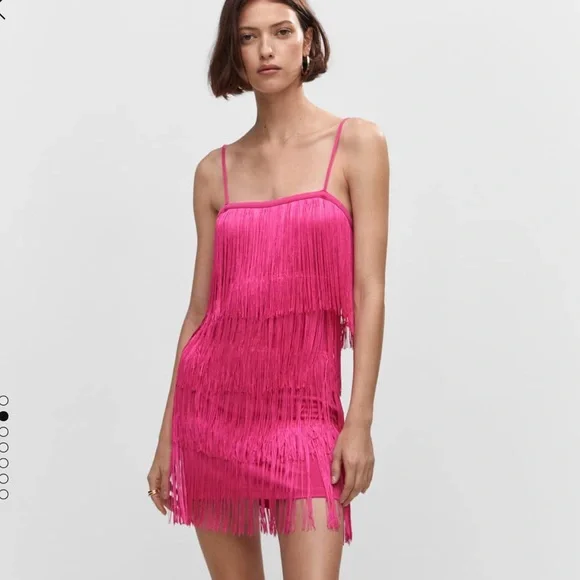 Mango - Fringe Dress Fuchsia - 8 - Women